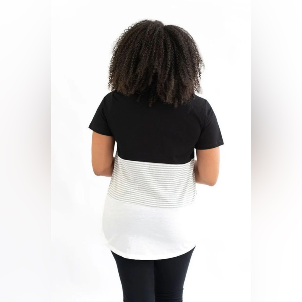 NWOT Black & White Striped Color Block Women's Maternity Nursing Top Sz XS - Picture 10 of 10